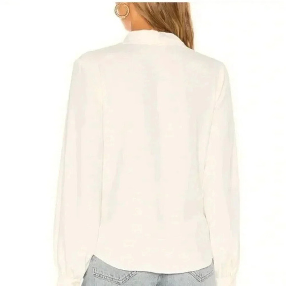 Amanda Uprichard Keely Twist Front Long Sleeve Crepe Blouse Ivory White Revolve - Picture 3 of 10